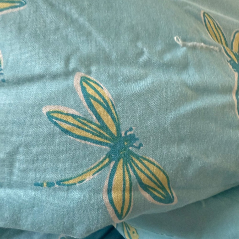 Lilly Pulitzer Reversible Dragonfly Floral 100% Cotton Comforter Blue Pink EUC - Picture 7 of 7